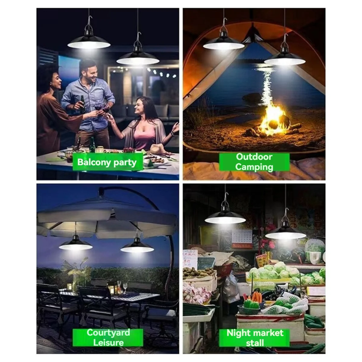 BAAU Solar Pendant Light Outdoor Waterproof LED Lamp Double- Chandelier Decorations for Outdoor Shed Barn Room