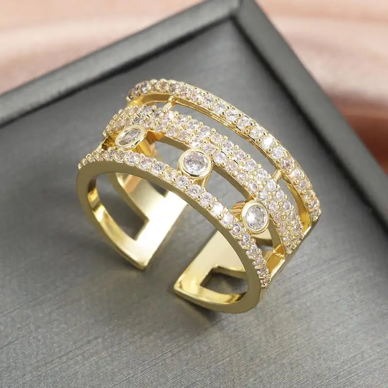 Fashion Hollow Three-layer Cubic Zirconia Rings Fo...
