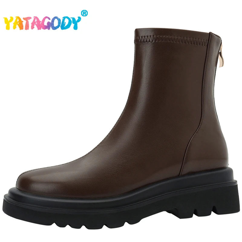 

YATAGODY Size 33-43 Women Ankle Boots Ins Fashion Wedges Heel Shoes Woman Winter Platform Boots Zipper Casual Elastic Short Boot