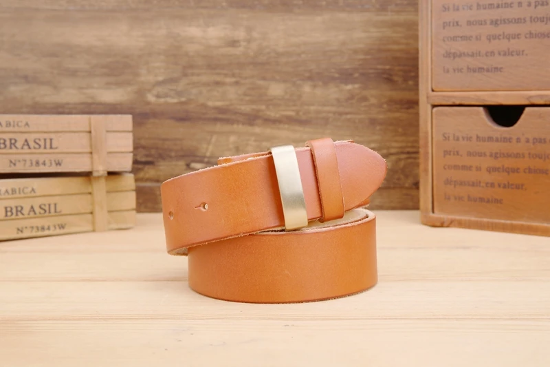 belt leather without gold smooth buckle for mens belts luxury cowboys camel brown match famous brand buckle 3.8 cm high quality