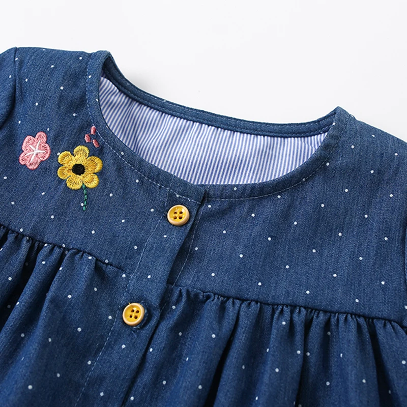 Children Clothing Spring Autumn Baby Girls Denim Dress Long Sleeves Cartoon Bees Girls Princess Dress Have Pockets