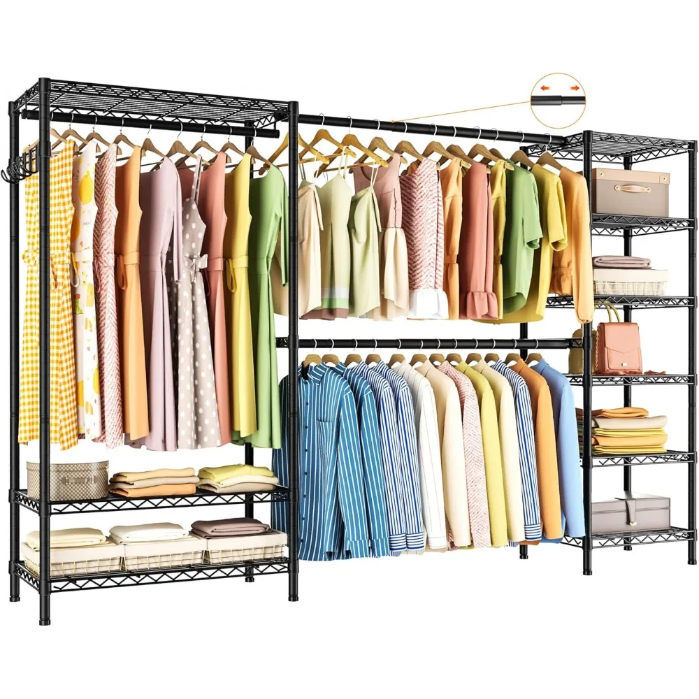 Expandable Heavy Duty Garment Rack Clothes Rack,Large Metal Closet Organizer System Storage Wardrobe,Freestanding Clothing Rack