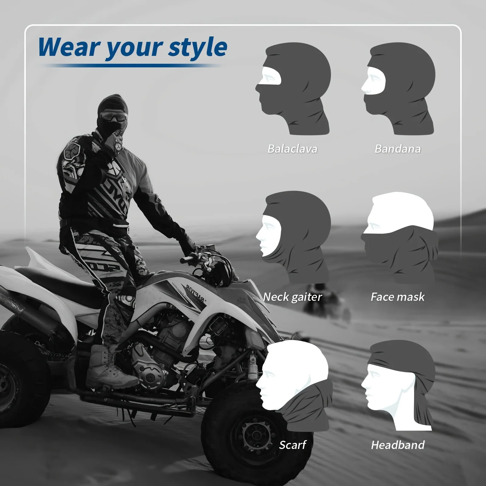 3pcs Breathable Black Balaclava Mask Scarf - UV Protection and Summer Cooling for Bike Riding, Motorcycle, Skiing 4