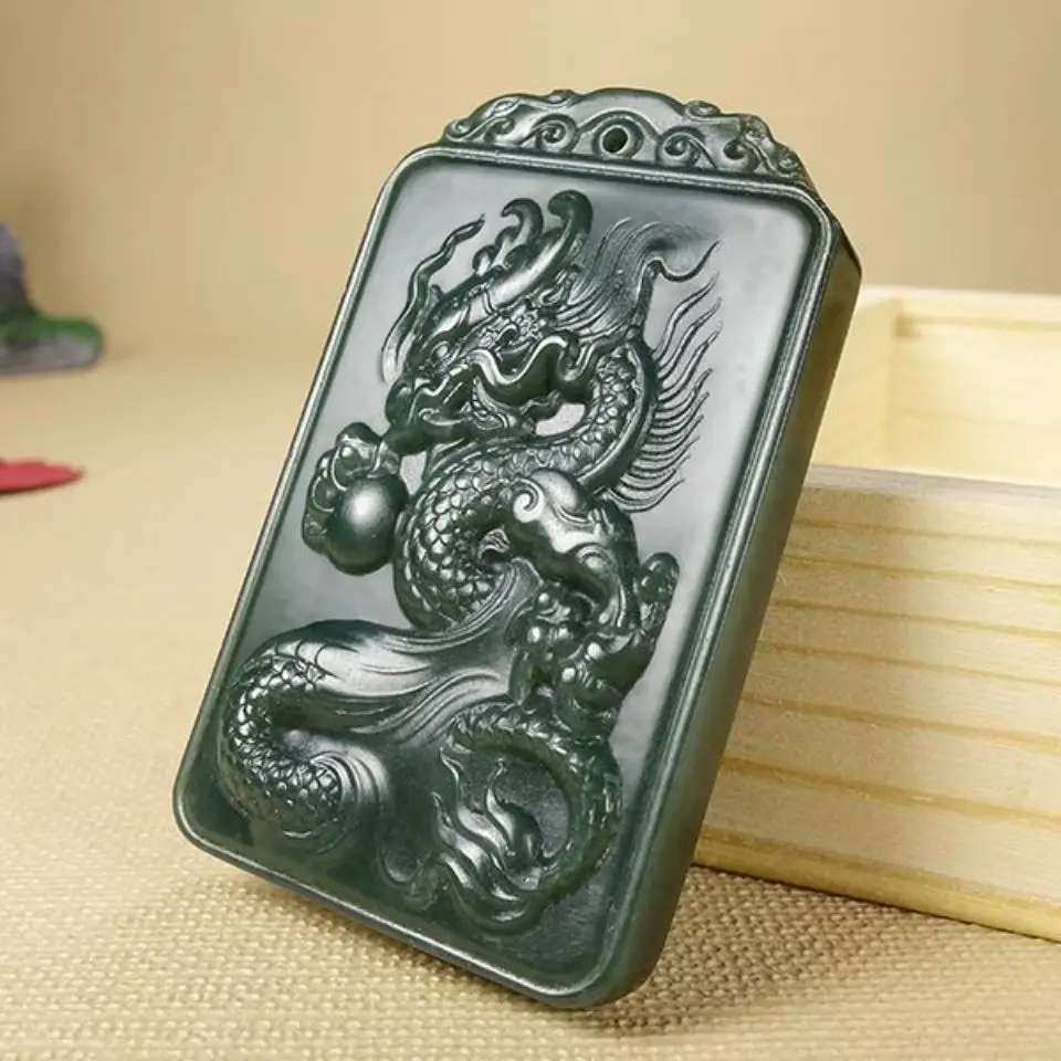 Natural Sapphire Carved Chinese Dragon Pendant Neck Decoration Crafts Quality Accessories Necklace Jewelry Gifts