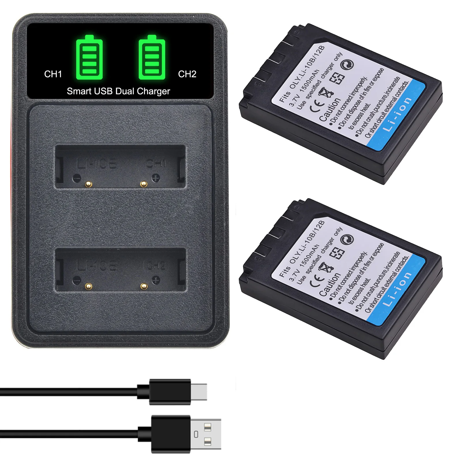 DSTE Kit 2 Batterie LI-10B/LI-12B + Caricabatterie Per Fotocamere Olympus C, D, X Serie
