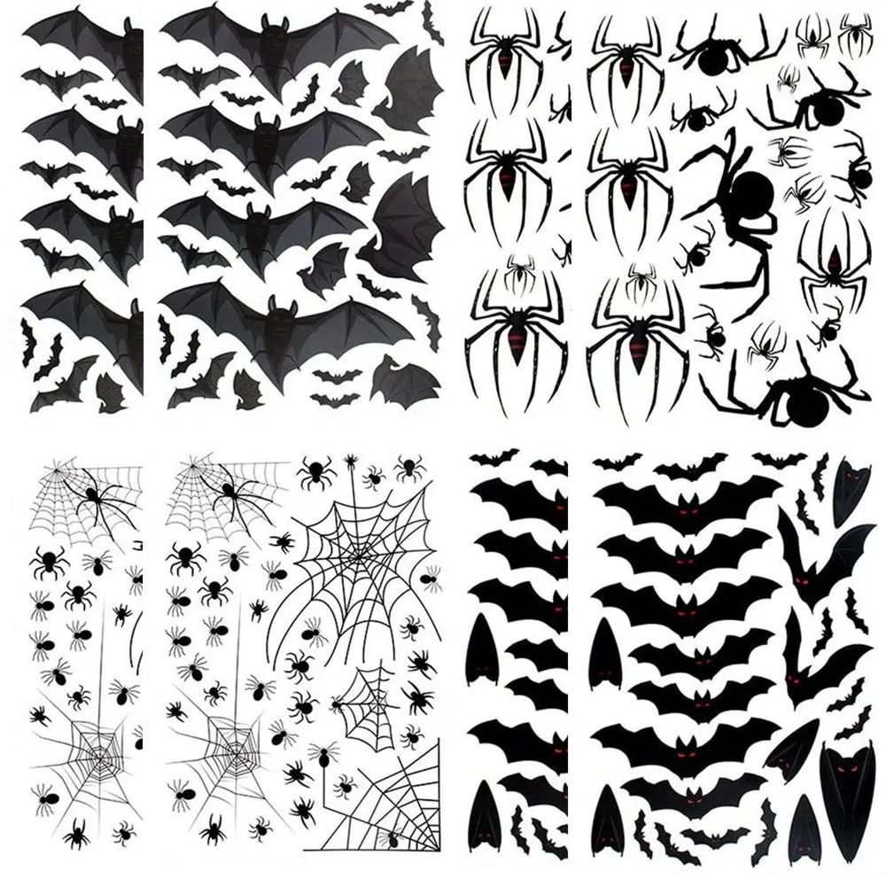 

Halloween Decoration Static Sticker Wall Sticker Set Bat Spider 4 Styles 8 Piece Set Living Room Decoration Home Office Decor