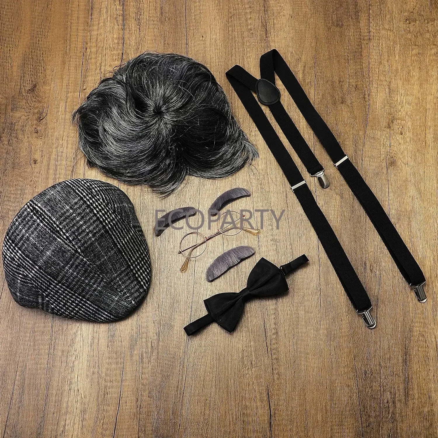 Old Man Costume Grandpa Costume Accessories Set for 100th Day of School Kids Adults 1920s Mens with Newsboy Hat Ecoarty