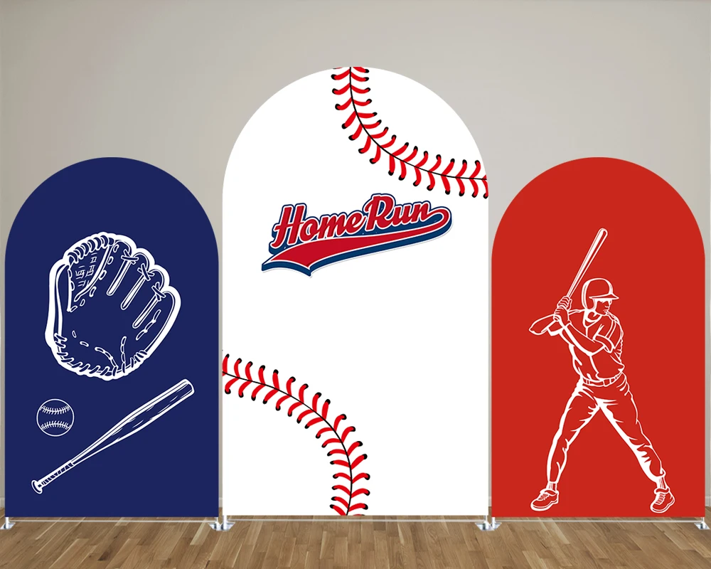 

Blue Red Baseball Arch Backdrop Covers for Sports Theme Birthday Parties, Newborn Photograph Decoration Props