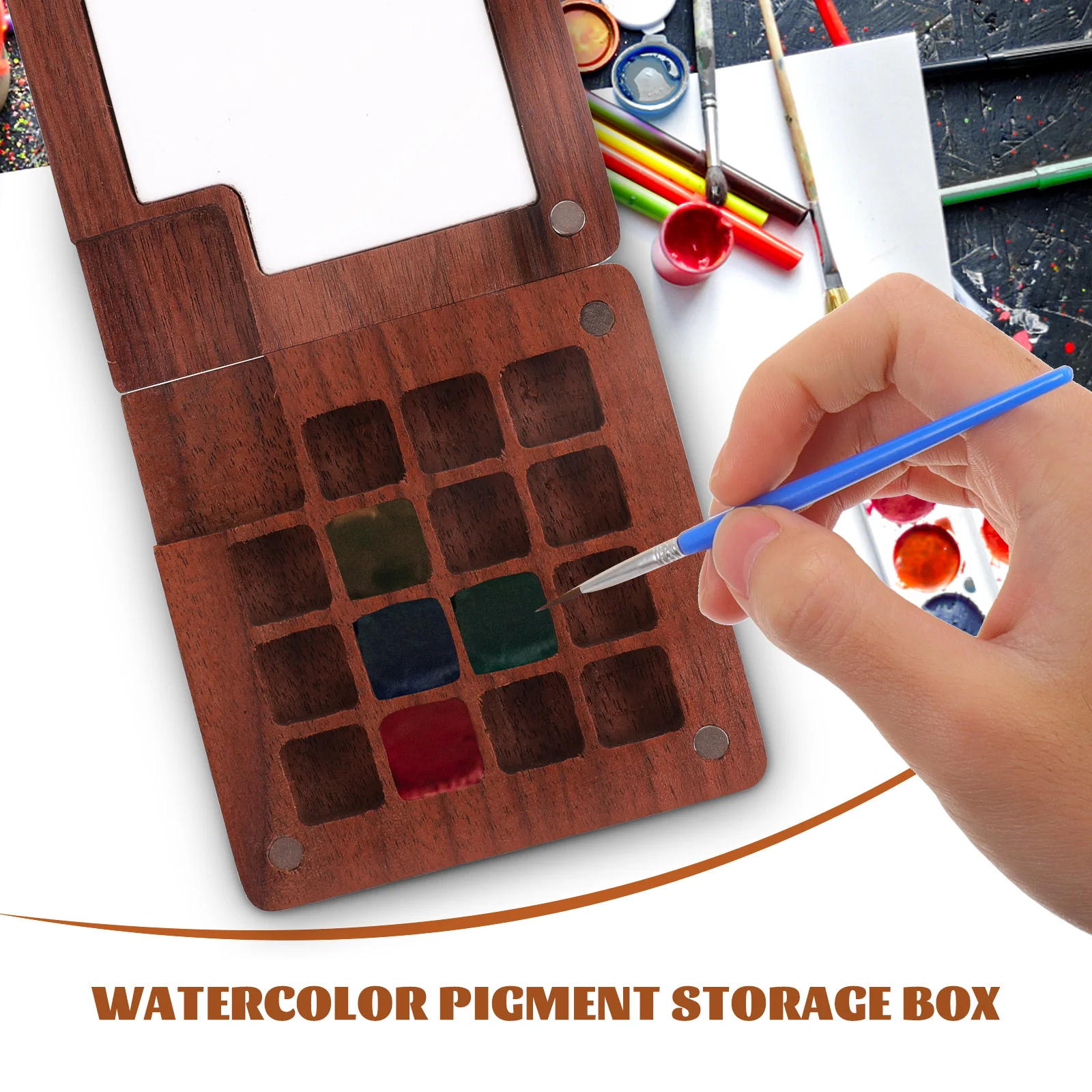 Empty Mini Wooden Watercolor Palette Ins Style Travel Portable Watercolor Acrylic Paint Box Square Tray Box Art Painting Supplie images - 6