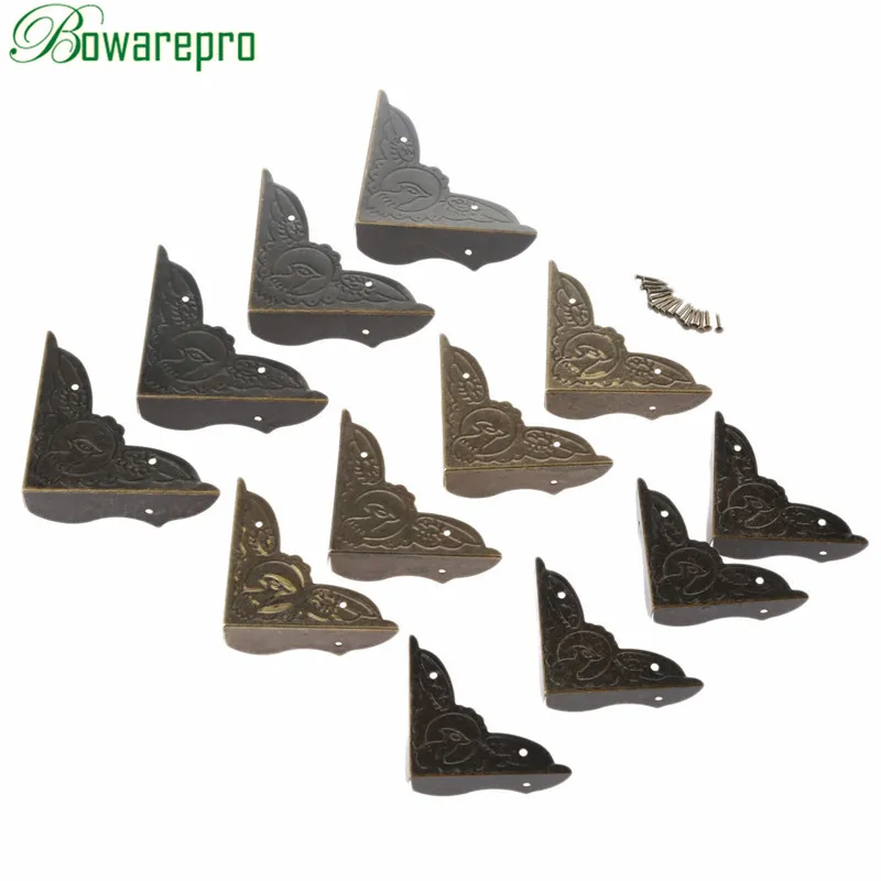 4Pcs Antique Bronze Decorative Metal Edge Corner Protector Cover 3-Sided with Nails for Table Jewelry Chest Wine Gift Wooden Box