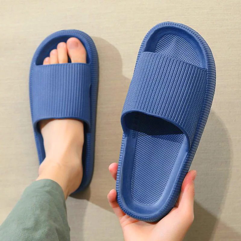 Summer Couple Shoes Women Bathroom Slippers Cloud Cushion Slides Flat Sandals Thick Platform Shoes Man Indoor Non-Slip Flip Flop — view 3