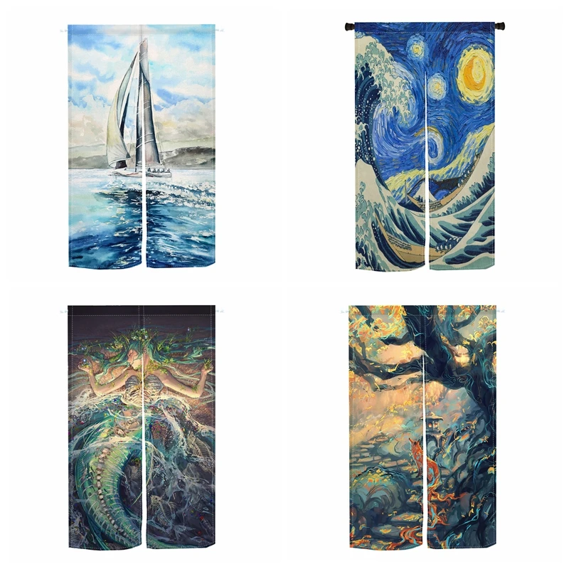 

Oil Painting Doorway Curtains Japanese Noren Split Hanging Half-curtain Kitchen Bedroom Entrance Door Curtain Room Home Decor