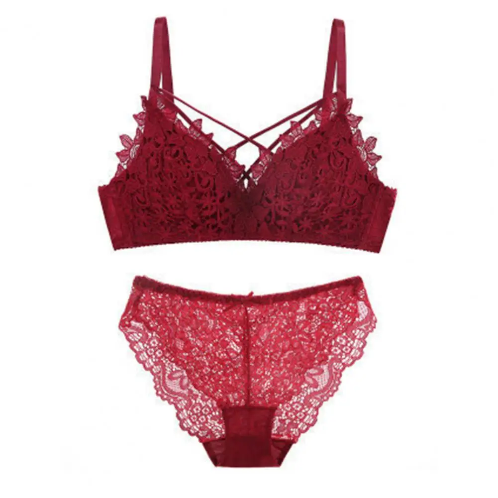 

Underwear Set Women Lace Bra Set Stylish Lace Embroidered Women's Bra Panties Set Seamless Wireless Anti-septic Underwear for A