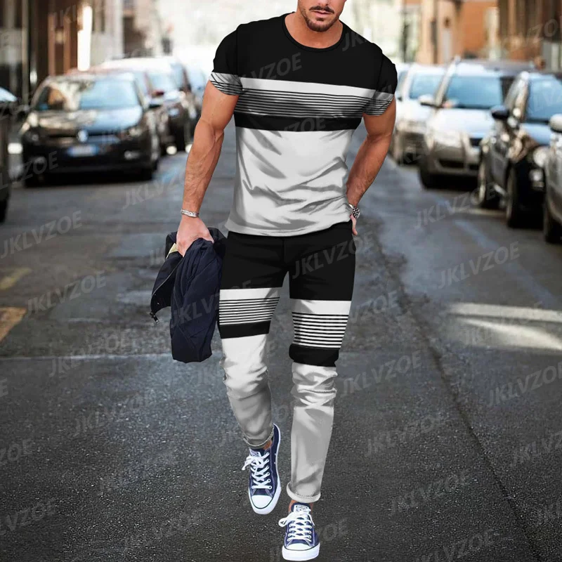 Men Tracksuit 3D Printed Casual Trend Oversized Clothes Summer Sportwear Suit Short Sleeve T Shirt Long Pants Men 2 Piece Sets