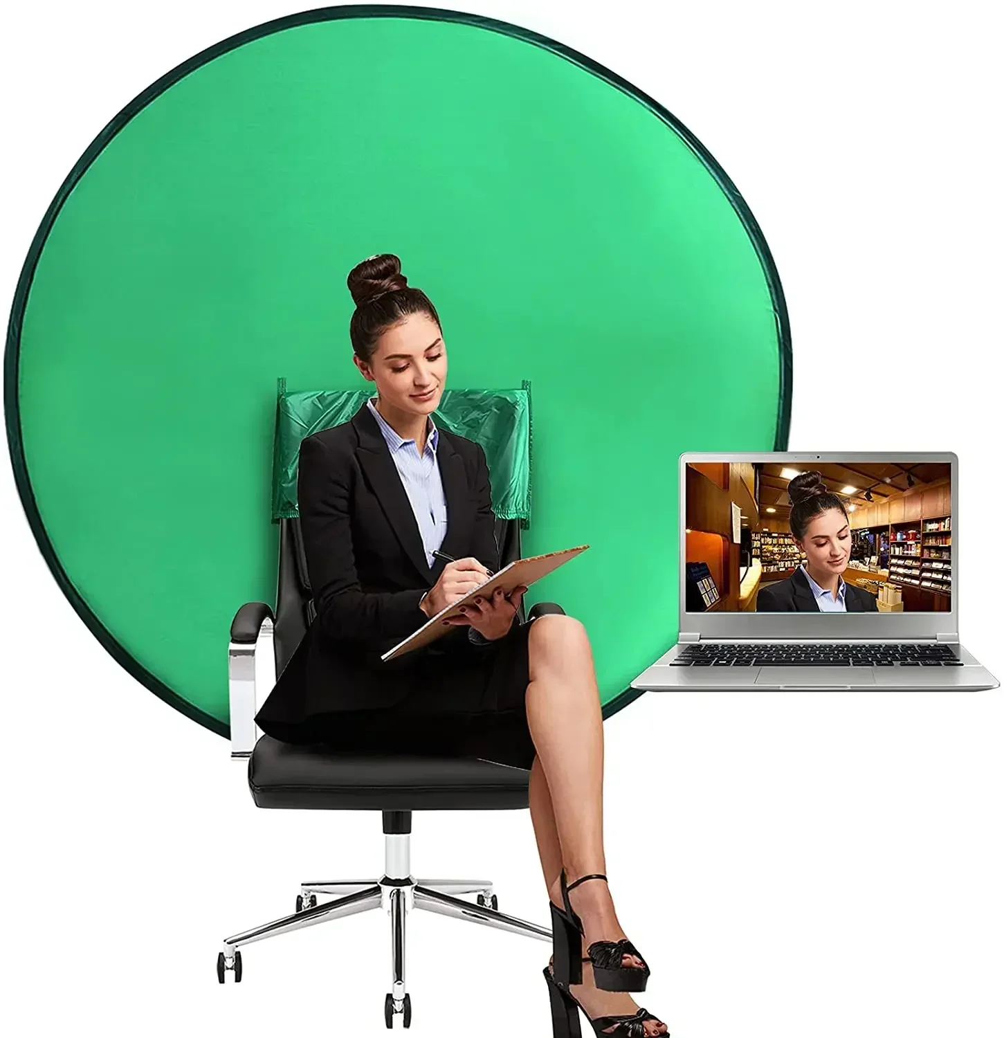 TENWISH Chroma Key Green Screen on Chair for Video OBS Live Zoom Webcam Meeting Conference Youtube Virtual Background