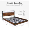 Bed Fram, Queen Size Bed Frame with 2-Tier Storage Headboard, Metal Industrial Style Platform Bed Frame with Charging Station 2