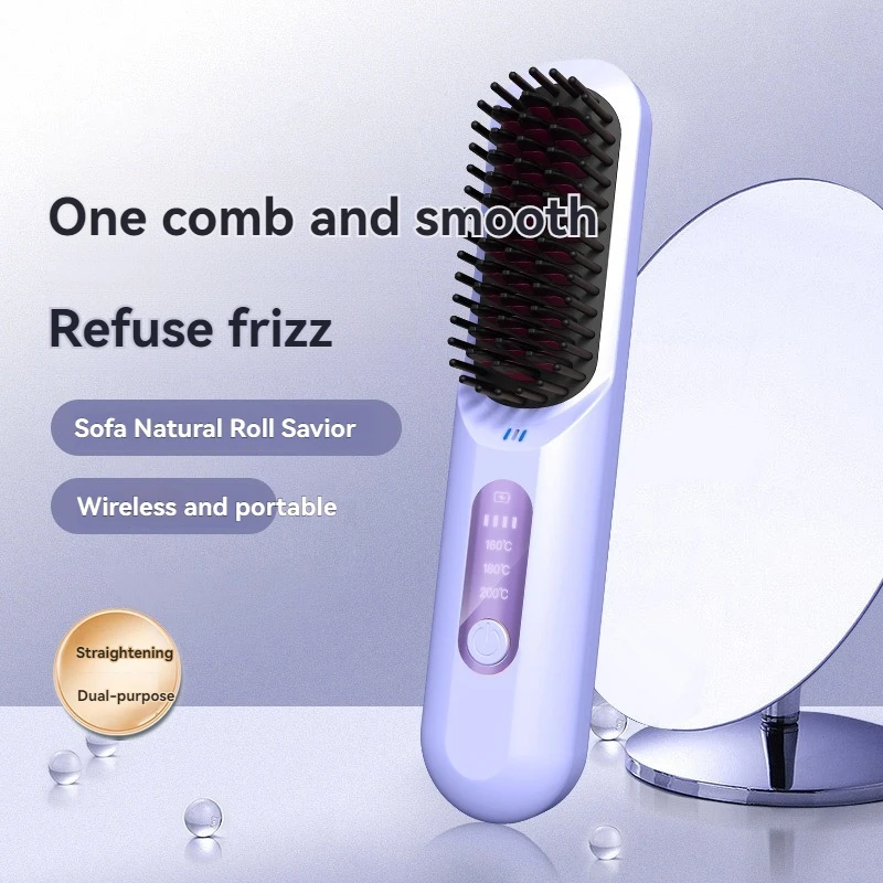Negative Ion USB Charging Wireless Straightening Comb Portable Home Clamp Straight Roll Dual-Use Hair Straightener 5