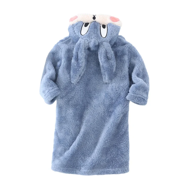 Autumn Winter Kids Hooded Bathrobe Baby Bath Robes Boys Girls Cute Cartoon Rabbit Flannel Pajamas Long Sleeve Towel Robe flannel pajamas child bathrobe kids robe