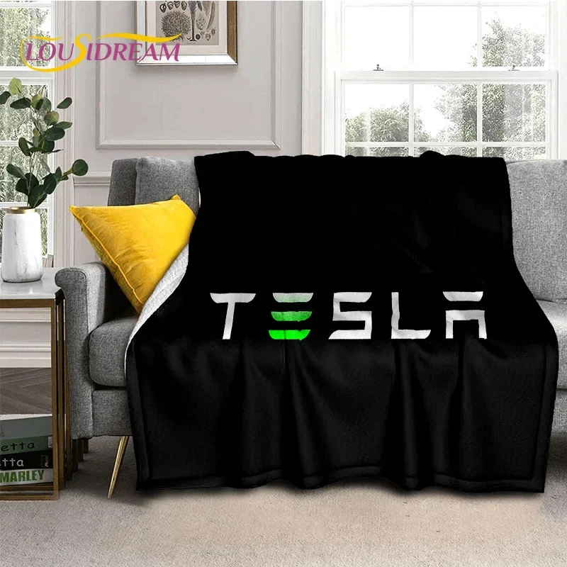thumbnail image 1 of Manta de franela suave con el logotipo del coche Tesla impresa en 3D para camas, dormitorios, sofás, picnics, manta para cubrir la siesta al aire libre, regalo, 1 of 4