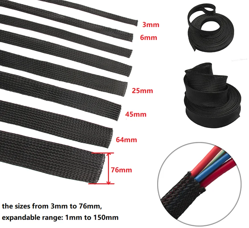Black Insulated Braid Sleeving - Premium PET Wire Protection Sleeve