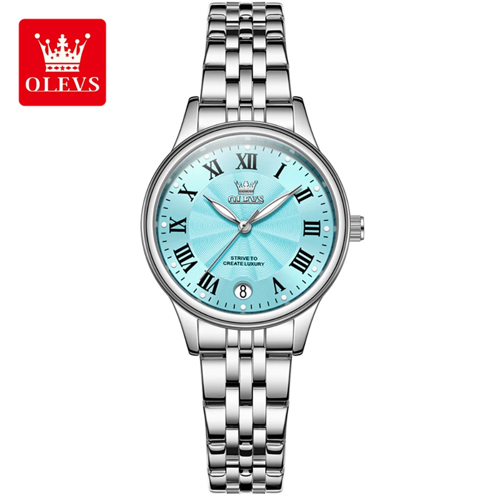 

OLEVS Brand New Luxury Stainless Steel Quartz Watch for Women Waterproof Luminous Calendar Fashion Womens Watches Montre Femme