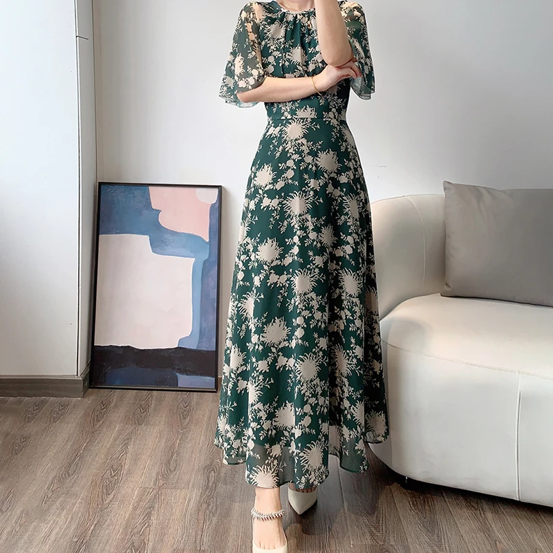 

UK Elegant Fashion Floral Print Midi Short Sleeves Dress UK 6-UK 18 Plus Size