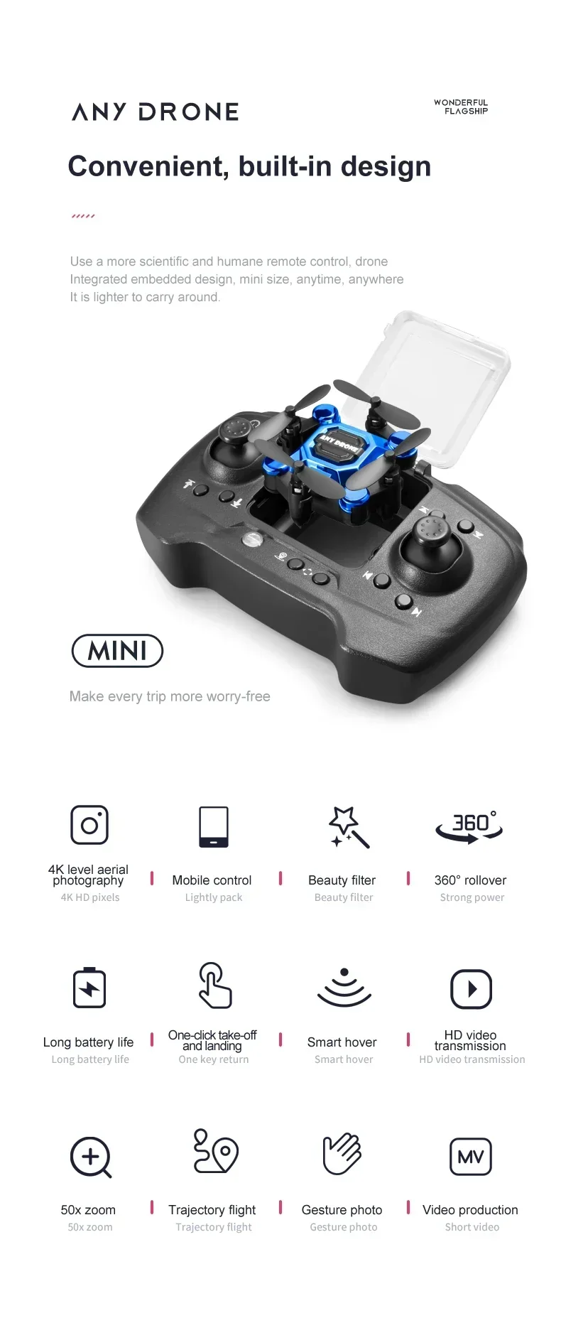 Description Picture 3 of item802 Mini Drone 4K 1080P HD Camera WiFi Fpv Air Pressure Altitude Hold Professional Foldable Quadcopter RC Drone Kid Toys GIft