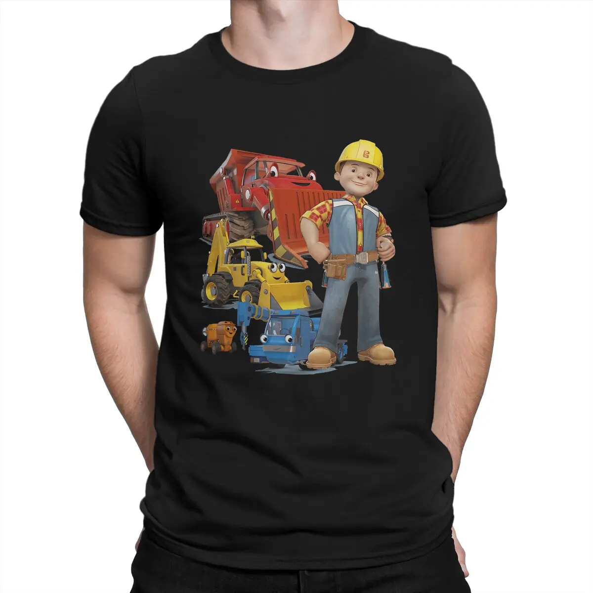 

Модные футболки для ТВ-шоу, Мужская футболка из чистого хлопка с круглым вырезом, футболка с короткими рукавами с изображением Боба Строителя