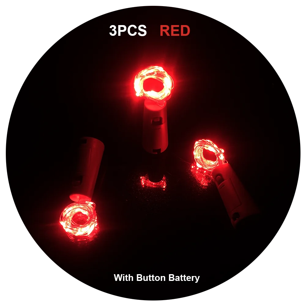 3Pcs RED Wine Cork 20LEDS Birthday Party Bar Wedding Celebration Holiday Christmas AG13 Button Battery 2M with 3 Batteries 20pcs lir2450 rechargeable battery 3 6v 120mah li ion button cell batteries replacement cr2450 for stopwatch remote control