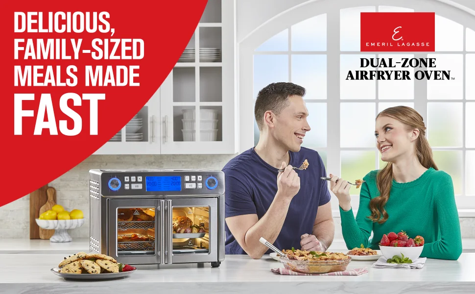 Description Picture 2 of item360 Air Fryer Oven Combo with French Door, 25 QT Extra Large, Cook Two Foods in Different Ways, Up to 6