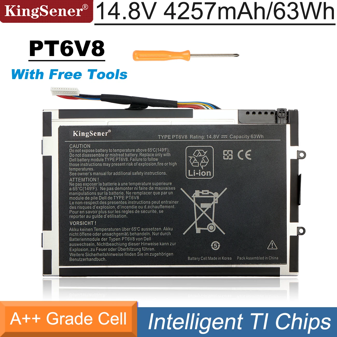 Kingsener Pt6v8 Bateria do Portátil para Dell Alienware M11x M14x r1 r2 r3 P18g T7yjr 8p6x6 08p6x6 14.8v 63wh