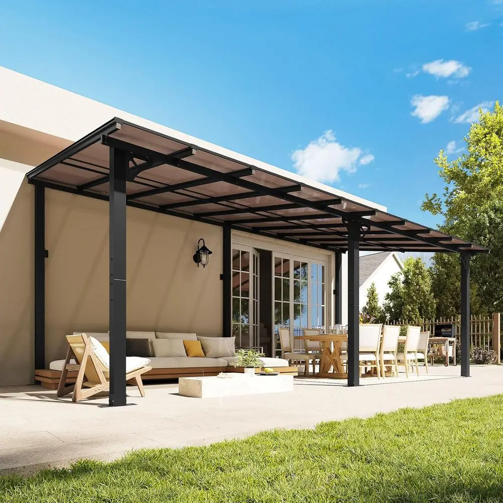 20' x 10' Patio Gazebo with Wall-Mounted Awnings for Backyard Decks 1