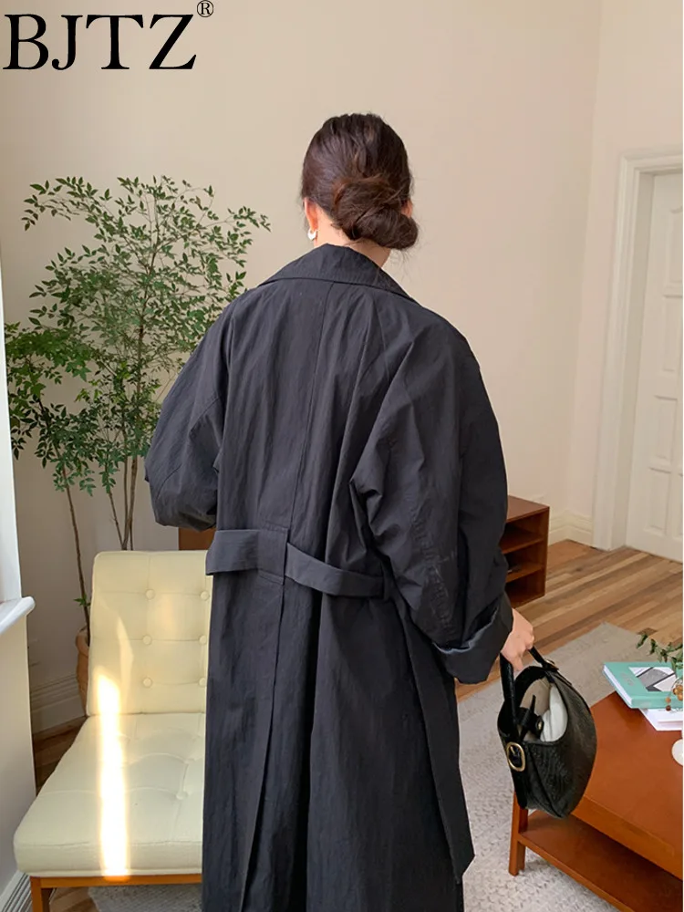 

BJTZ Fashion Office Lady Trench Coat For Women 2024 Spring Autumn New Loose Vintage Versatile Lace-up Waist Windbreaker HL97