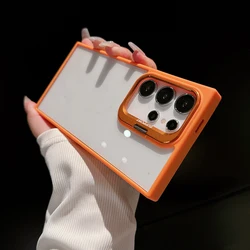 Lens Metal Ring Protector Stand Case with Camera Glass Protection and Transparent Cover - Samsung S24 (Orange)
