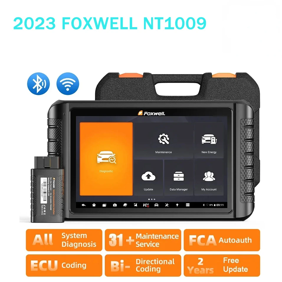 

Автомобильные диагностические инструменты FOXWELL NT1009 Bluetooth OBD2, вся система 34 +, сброс двунаправленного кодирования ЭБУ, Автомобильный сканер OBDII