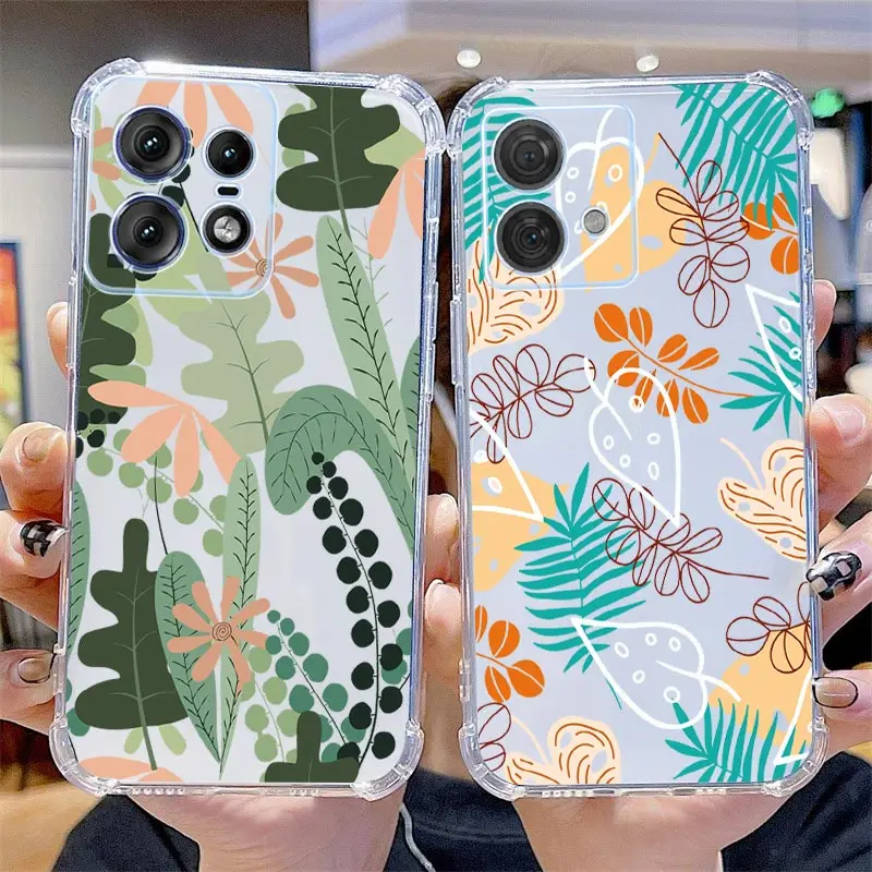 Edge-Series Transparent Phone Case with Floral and Grass Design