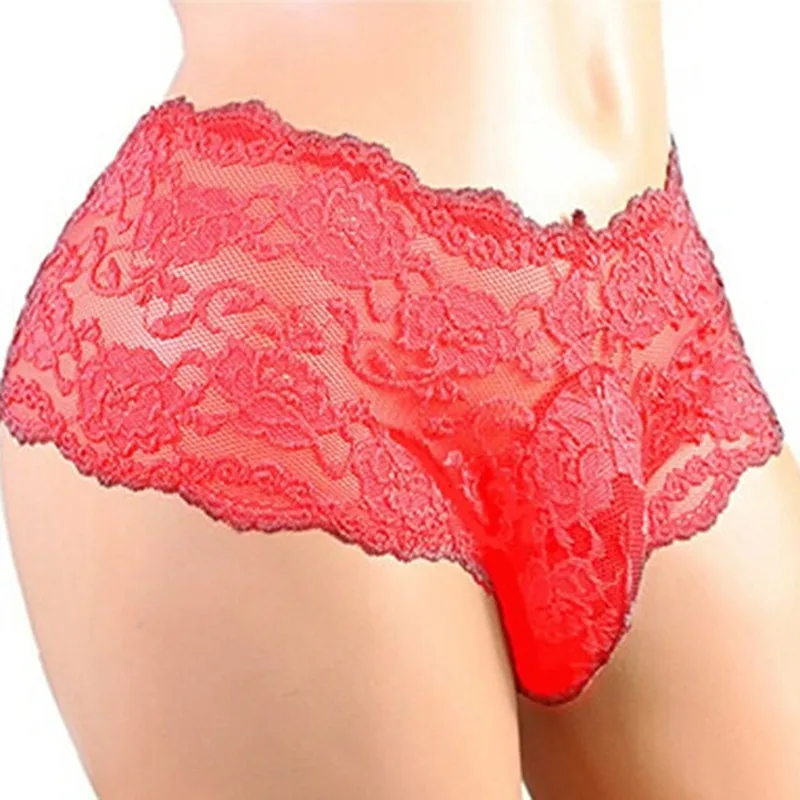 men's low rise briefs Men's Panties Sexy Lace Underwear Low-Waist Briefs Thong Bikini Briefs For Male Floral Pattern See-Through Intimates pouch briefs