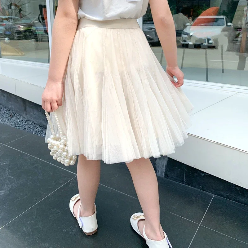 Girls Mesh Skirt Summer Solid All-match Classic Elegant Dance Tutu School Kids Fluffy Skirt 4 To 14 Years Spring Child Clothing