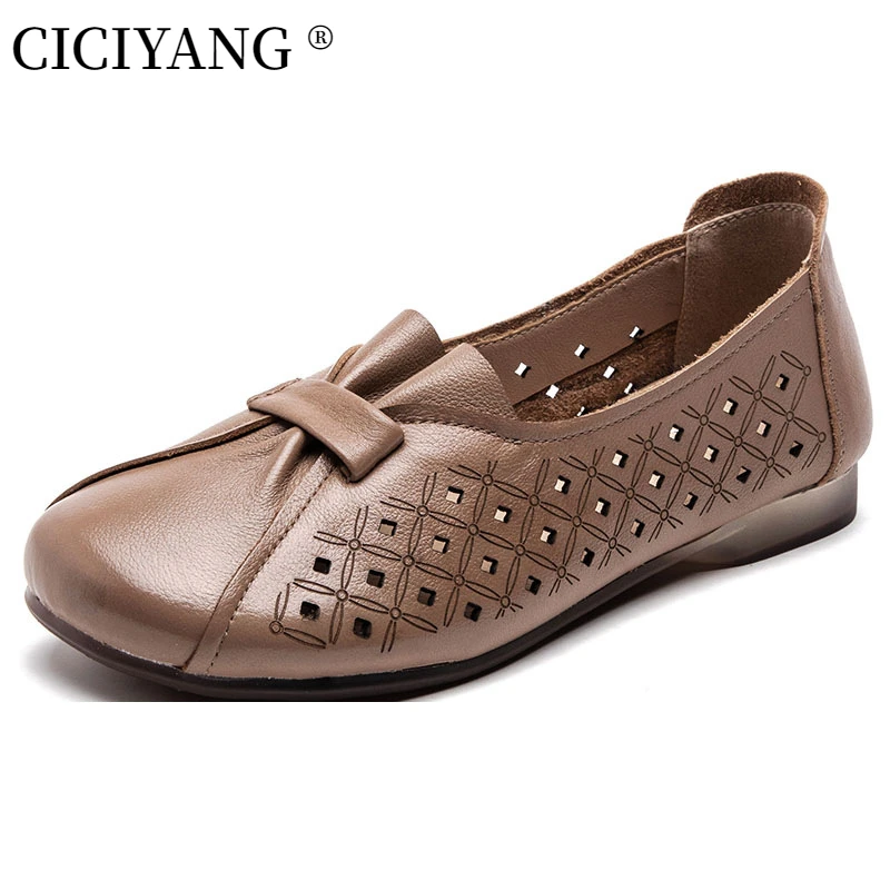 

CICIYANG Women's Shoes Genuine Cowhide Leather 2024 New Flats Non-slip Summer Shoes for Ladies Shallow Low Top Sandals Mom Shoes