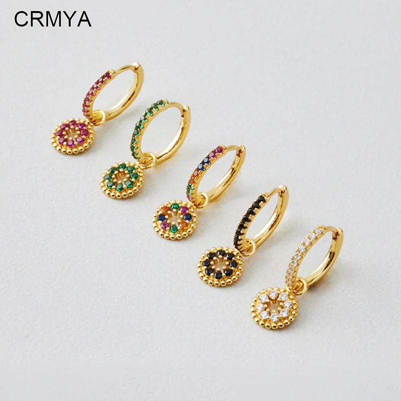 

CRMYA Copper Gold Plated Circle Dangle Earrings For Women CZ Zircon Piercing Drop Earrings 2022 Fashion Jewelry Wholesale