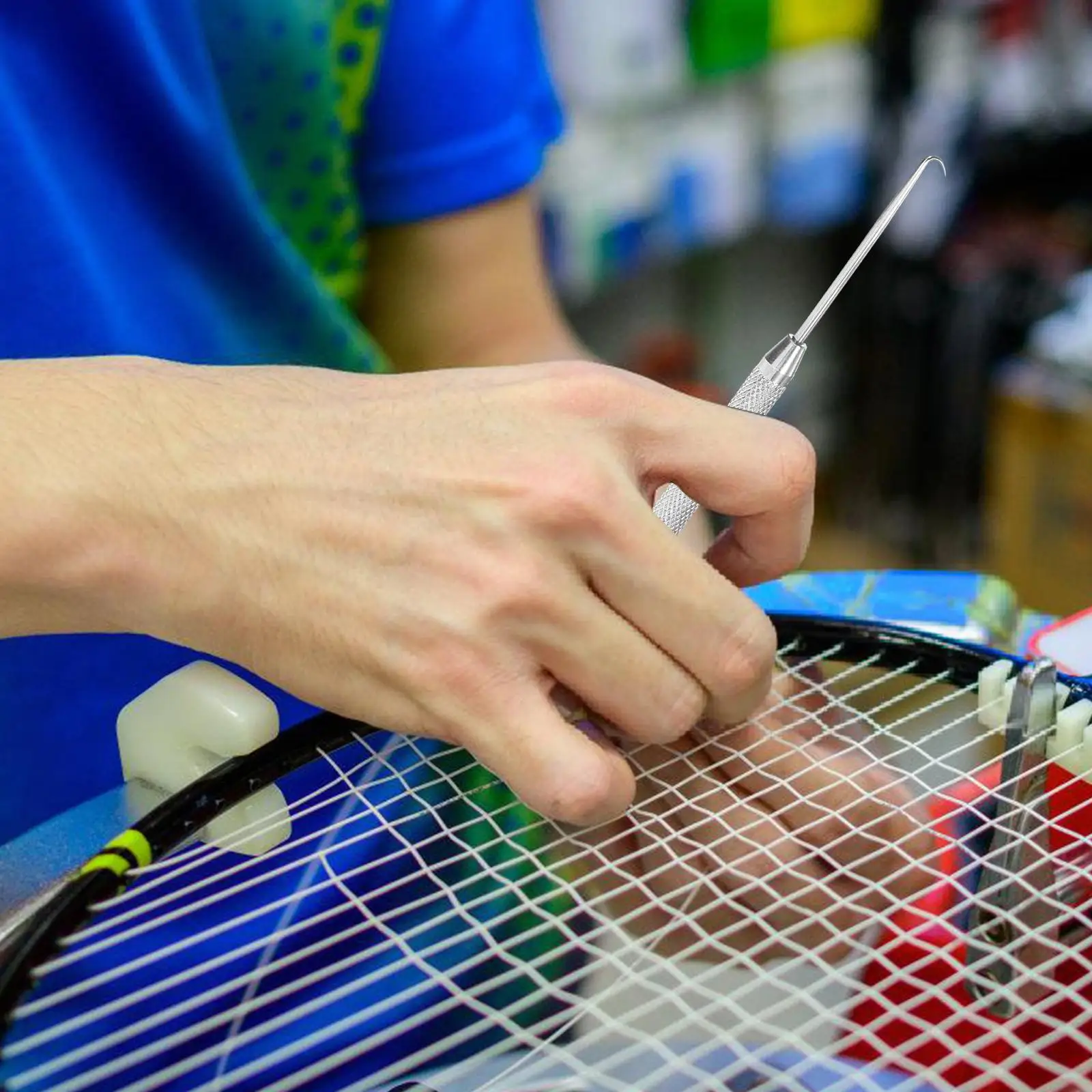 Silver Tennis Racket Stringing Hook Wire Pulling Tools Badminton Threading Fixing Sports Racquet String Hook Daily Use Craft
