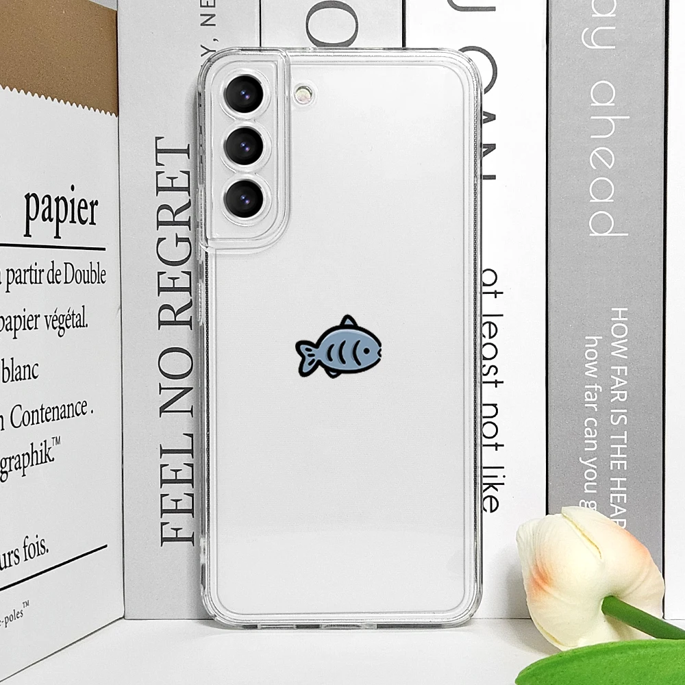 Whimsical Cartoon Cat & Fish Couple Clear Soft Phone Case