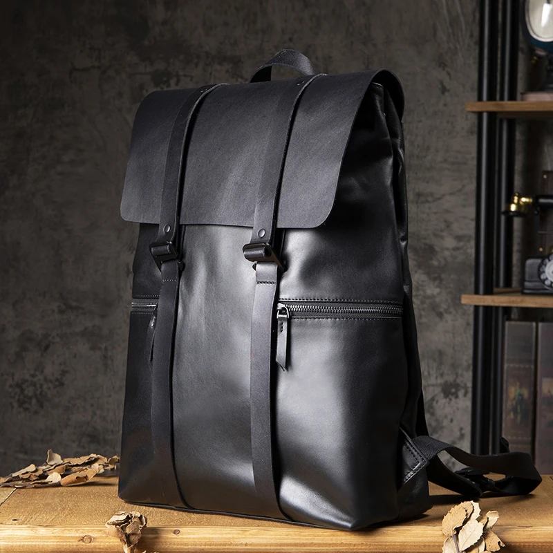 Handmade Full Grain Cowhide Leather 16 inch Laptop Bag Genuine Leather School Backpack Daily Casual Travel Bag Fashion Rucksack