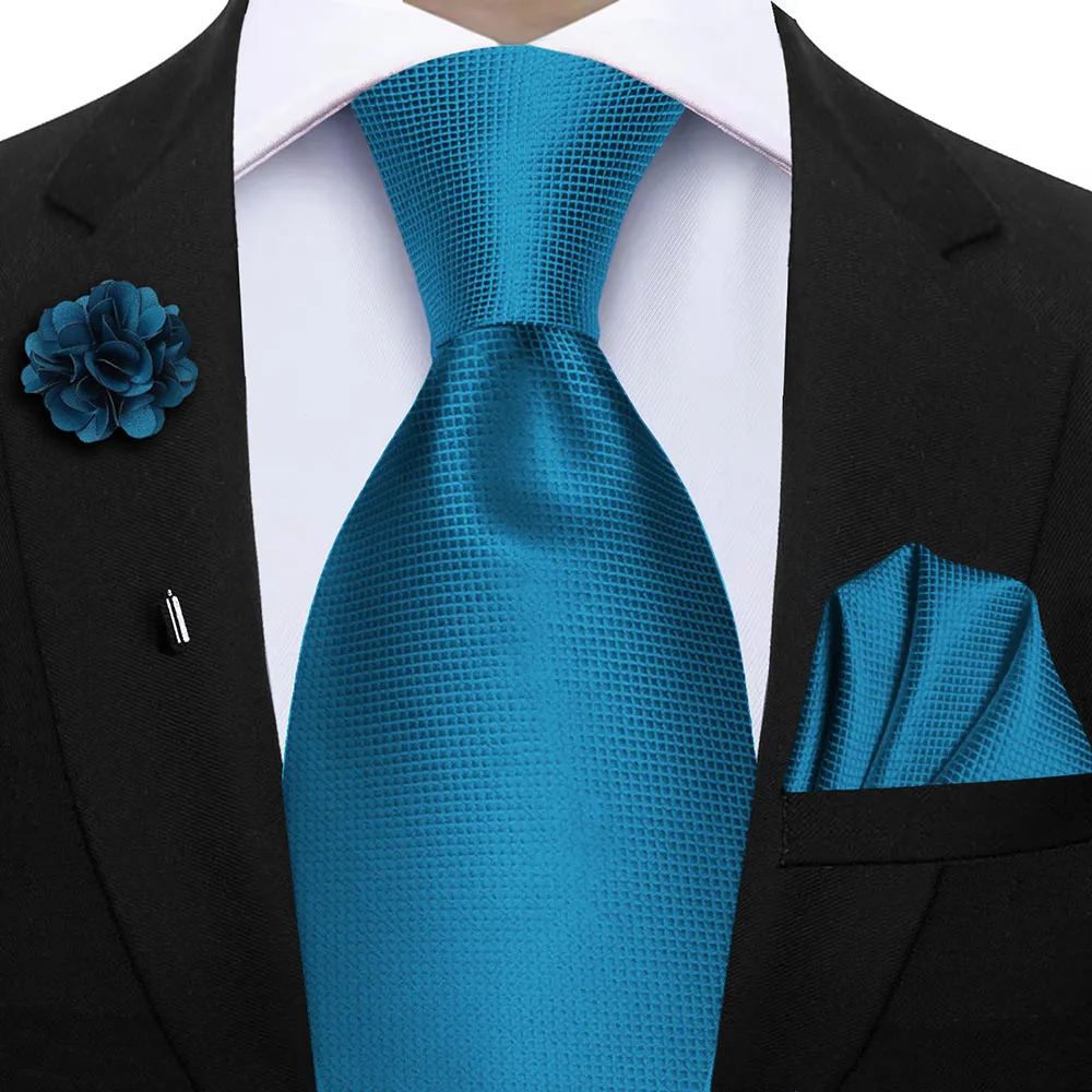 Elegant Peacock Blue Plaid Men's Accessory Set - Tie & Pocket Square Collection