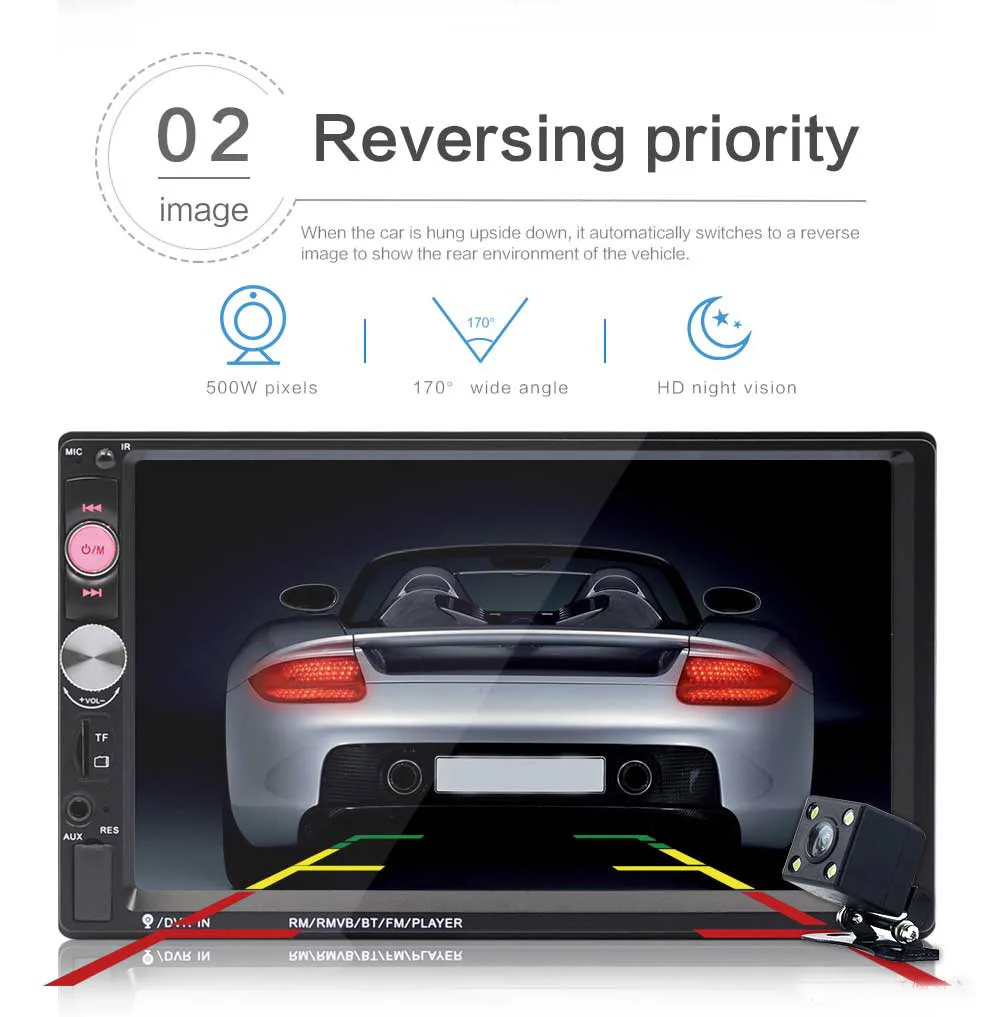 CARLAOER 2 din Car Radio 7" HD Autoradio Multimedia Player 2DIN Touch Screen Auto audio Car Stereo MP5 Bluetooth USB FM Camera