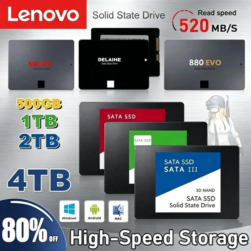 새로운 레노버 SSD 880 EVO 1TB 2TB 4TB 내장형 솔리드 스테이트 드라이브 하드 디스크 SATA 3.0 MLC 2.5인치 노트북 데스크탑 PC용