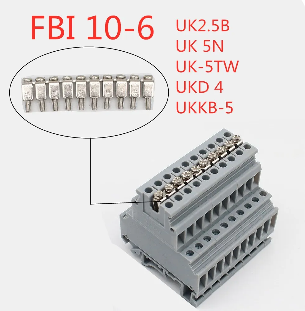 

FBI 10-6 Fixed Bridge UK Type Terminal Block Accessories for UK2.5B UK5N DIKD1.5 UDK4 UKK5 UKKB5 Din Rail Terminal Blocks
