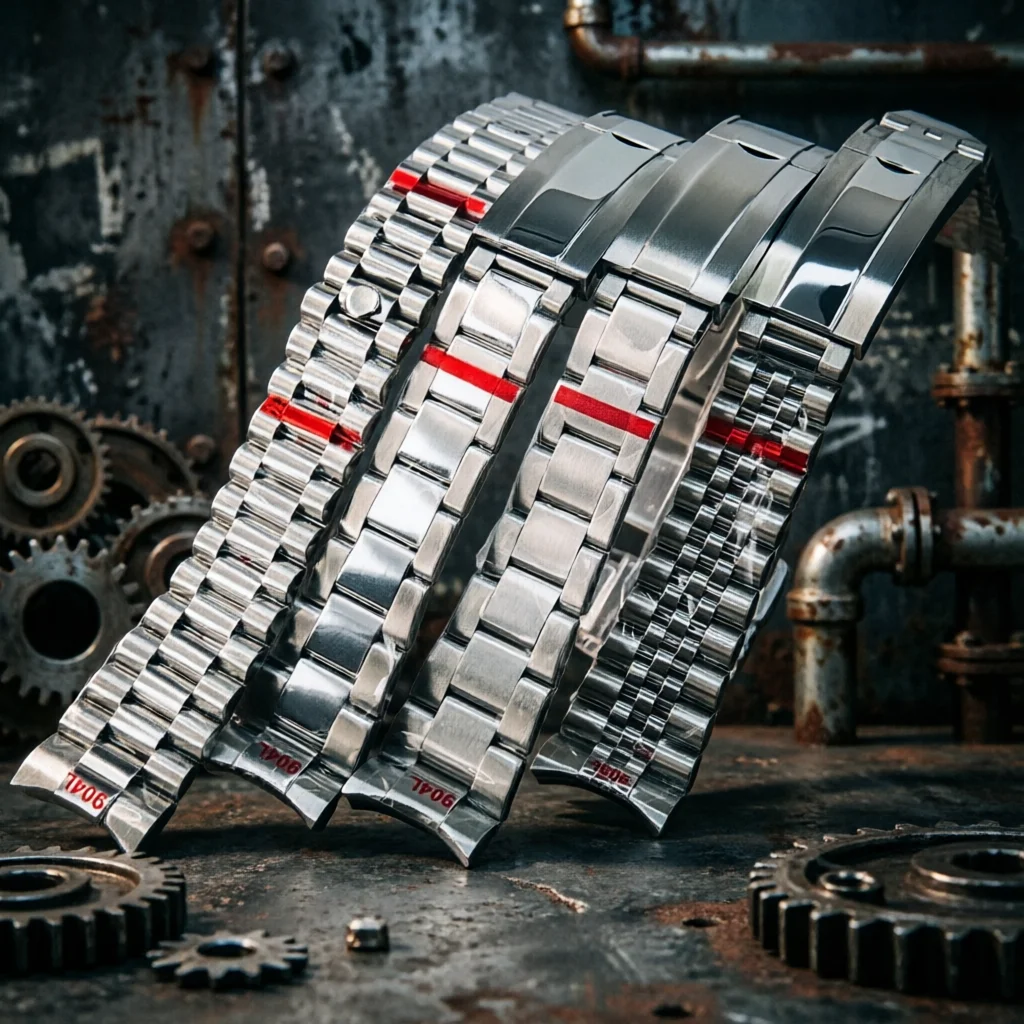Premium Solid 904L Stainless Steel Watch Band with Brushed & Polished Finish and Folding Buckle Clasp