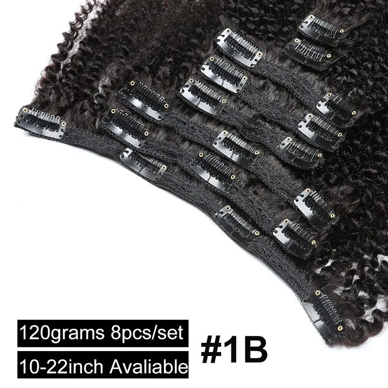 Afro Kinky Curly Clip In Hair Extension Human Hair 4B 4C Remy Extension Clip Ins 8pcs/Set 100g Full Head Natural Black