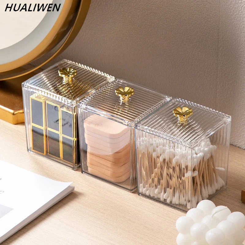 Transparent acrylic cotton swab box with square lid desktop dental floss and makeup film storage box 2